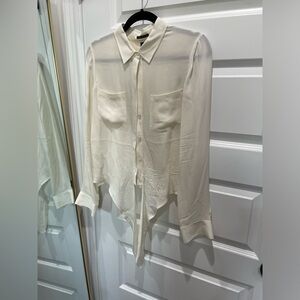 Theory tie front blouse cream white medium